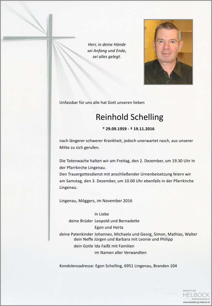 Schelling Reinhold - Bestattung Helbock